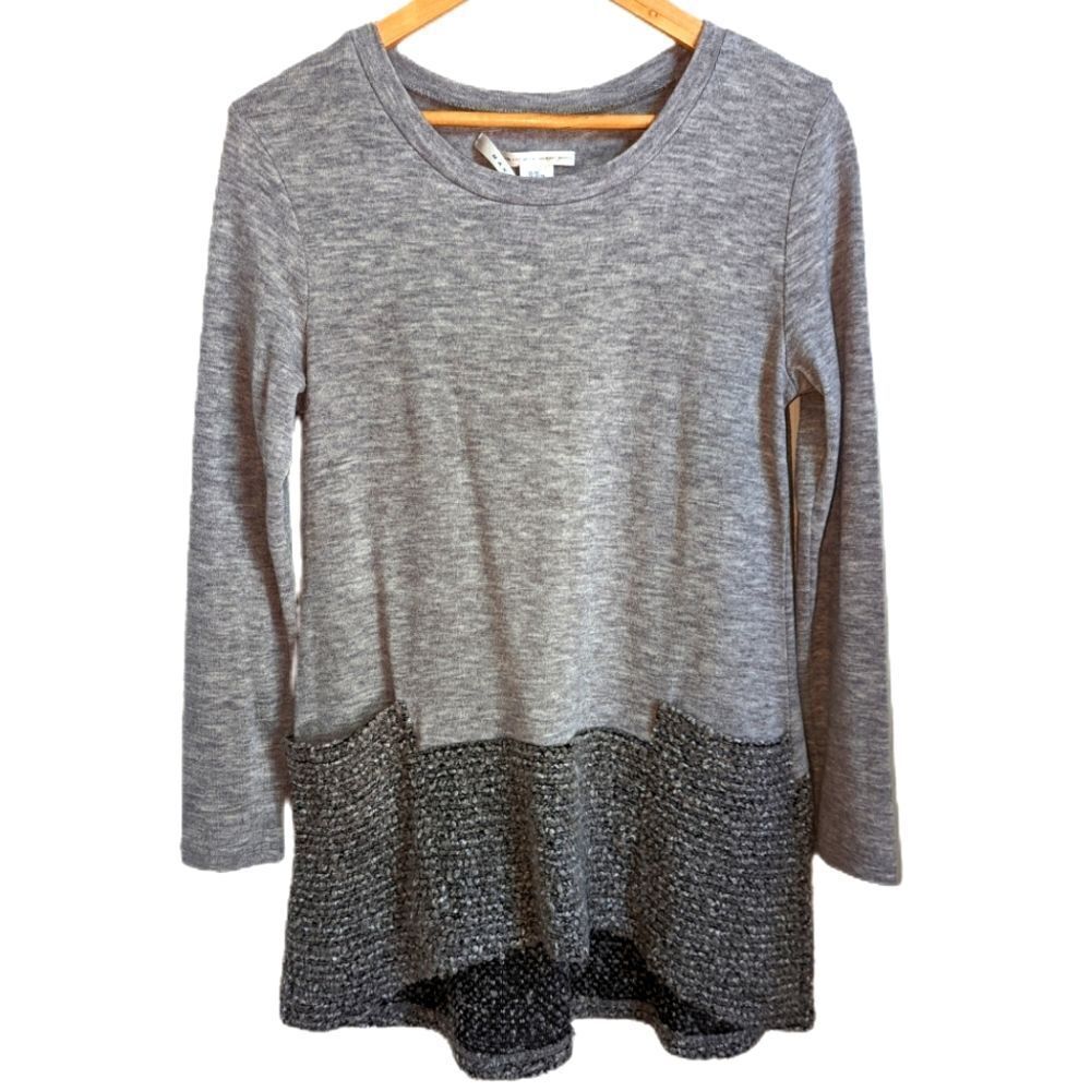 Grey Merino Wool High-Low Tunic Boucle Knit Top Size Extra-Small